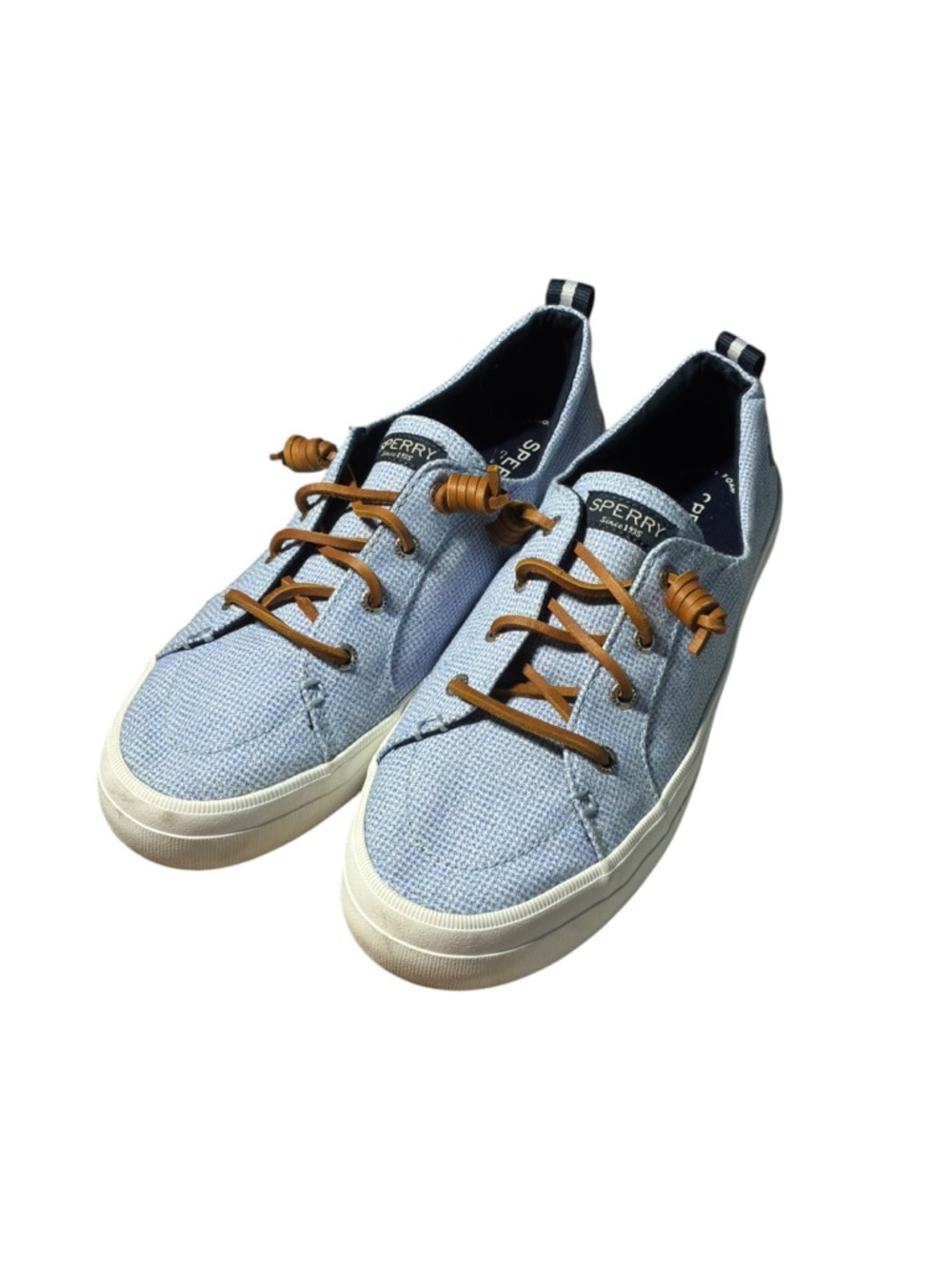 Women’s 9.5 Sperry Blue Canvas Lace Up Sneakers Casual Shoes Boat Style